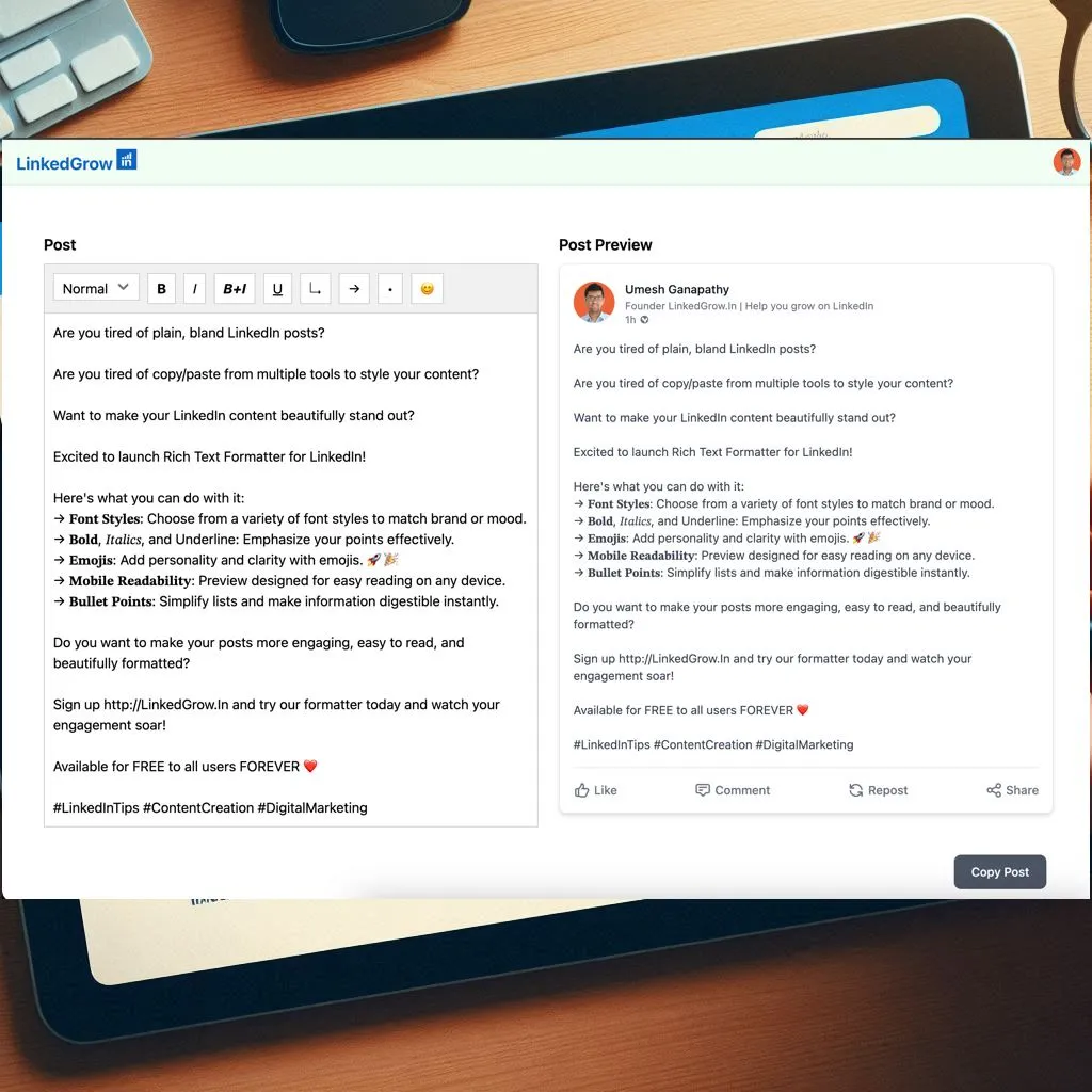 LinkedIn Rich Post Writer And Text Formatter
