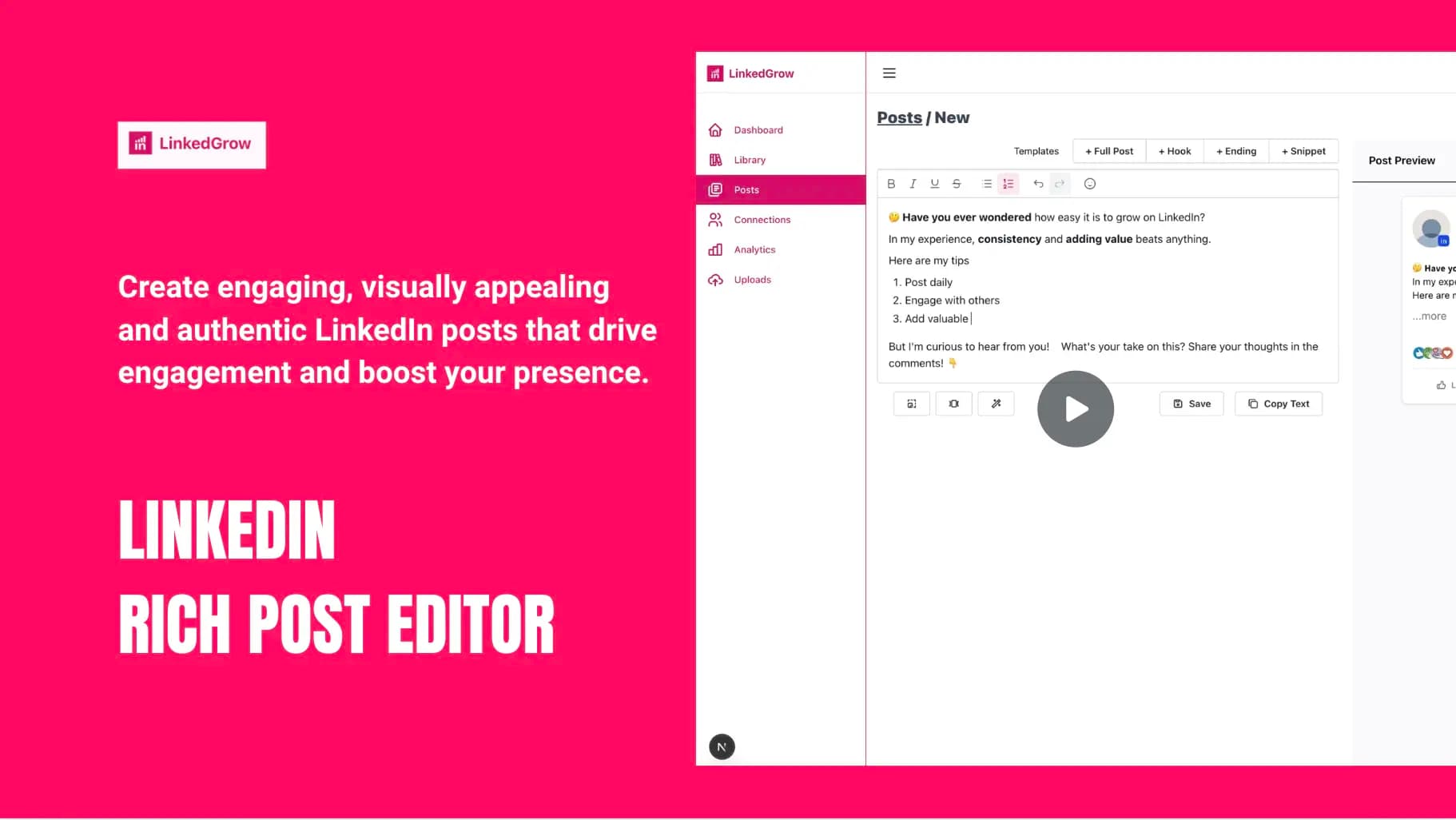 LinkedIn Rich Post Writer | Text Formatter | Post Preview | LinkedGrow